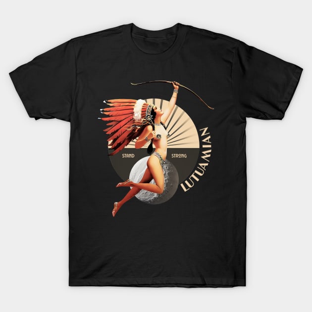 Lutuamian 1920's Art Deco Indian Moon Pin Up Girl Retro Stand Strong T-Shirt by The Dirty Gringo